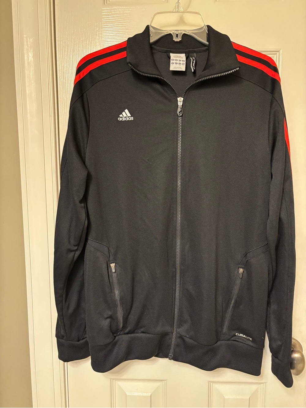adidas Black Track Jacket with Red Shoulder Stripes